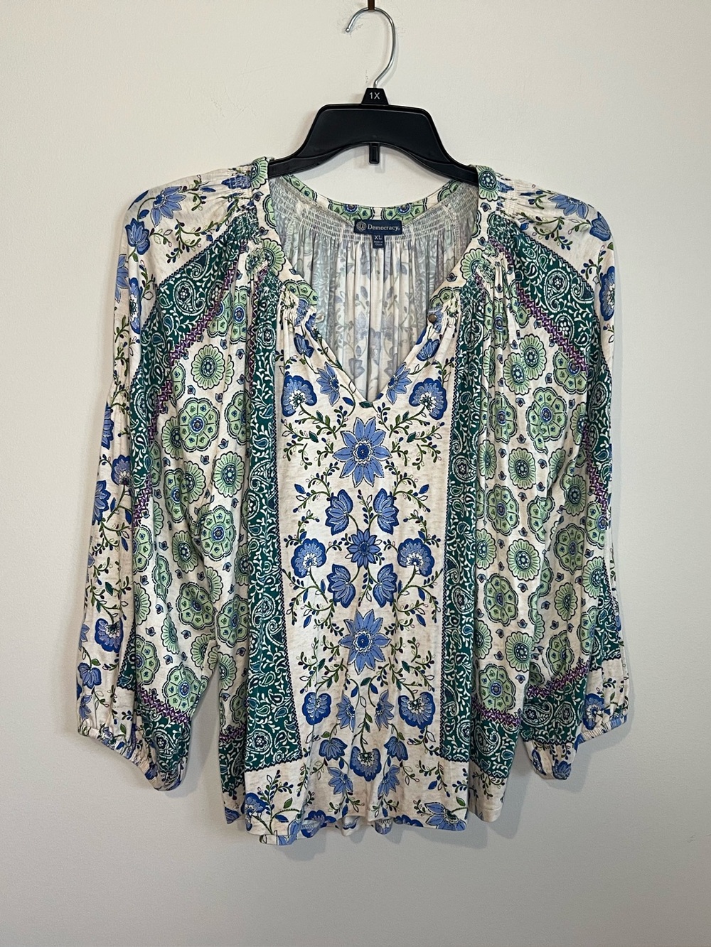 Democracy Mixed Floral Boho Tunic in Blue, Green and Cream